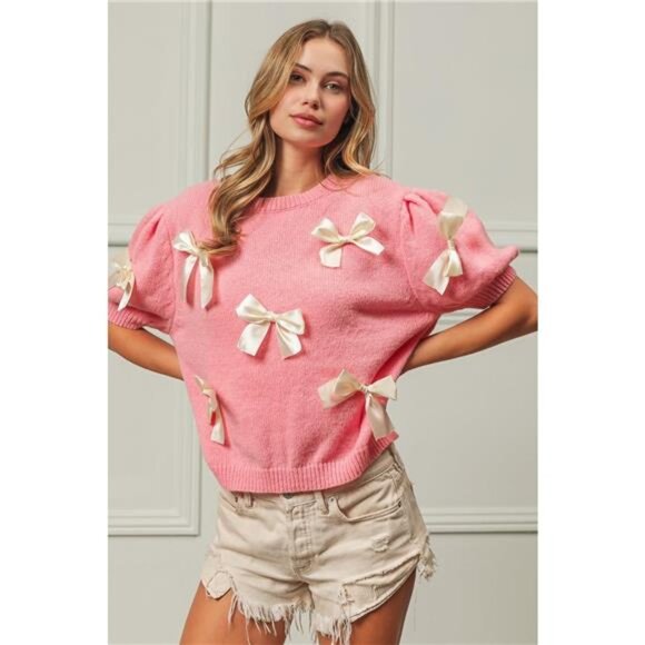 BiBi Ribbon‎ Bow Detail Puff Sleeve Sweater - Picture 4 of 4